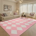 thumbnail image 1 of Checkered Rug For Bedroom, Washable Area Rug Non-Slip, Indoor Modern Carpe For Living Room Home Aesthetic Decor(Pink And White)-4x5ft, 1 of 6