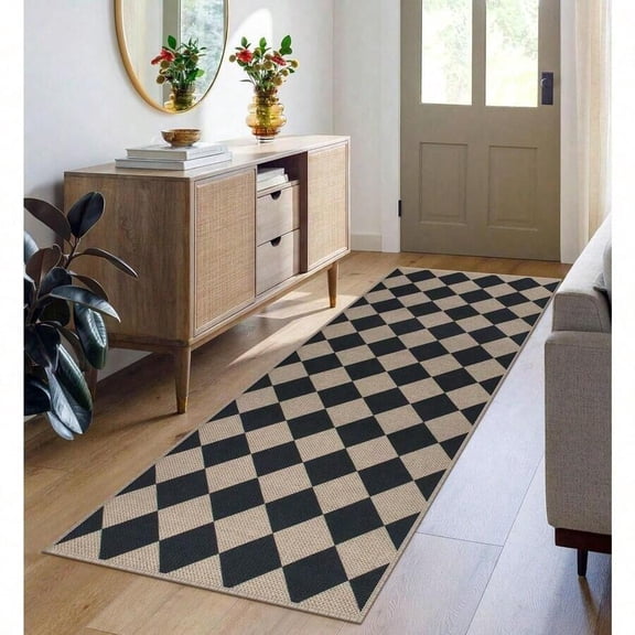 Checkered Runner Rug Multicolor Modern Non-Slip Hallway Kitchen Entryway Floor Mat 4.6ft x 1.6ft