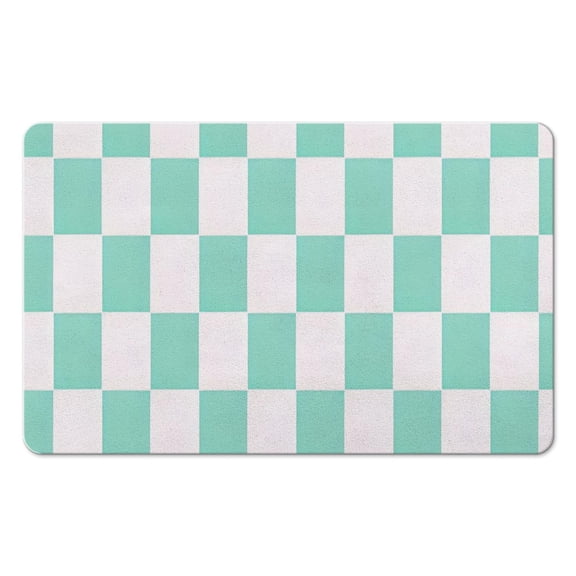 Checkered Runner Rug for Bathroom - Non-Slip, 20x32 inches, Absorbs Water, Soft Microfiber, Machine Washable, Ideal for Bathtub & Showers.
