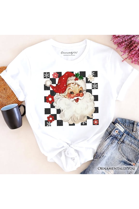 Checkered Santa Claus Vintage T-Shirt, Retro Merry Christmas Tee