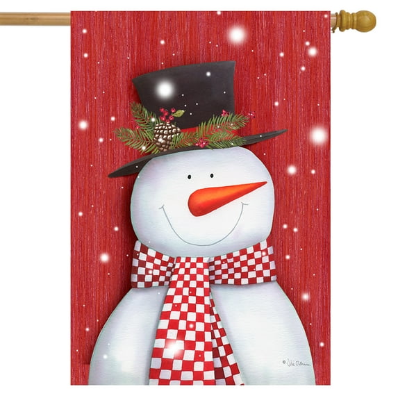 Checkered Scarf Snowman Winter House Flag Primitive 28" x 40" Briarwood Lane
