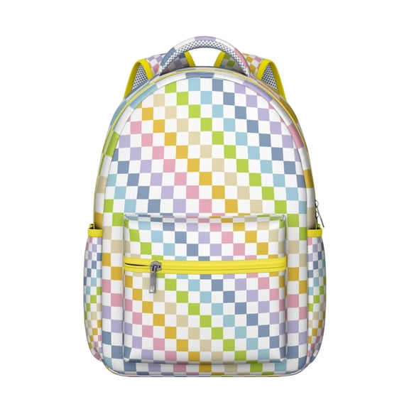 Checkered School Backpack Plaid Pattern with Retro Checkerboard Aesthetic Classic Travel Bag for Students