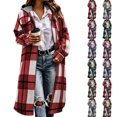 thumbnail image 1 of Checkered Shirt for Women Long Hooded Buffalo Plaid Shacket Zip Up Long Sleeve Lapel Collar Loose Oversized Plaid Coat Jacket, 1 of 8