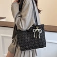 thumbnail image 1 of Checkered Shoulder Crossbody Handbag, Polyester Plaid Purse with Bow and Pearl Chain, Adjustable Strap Compact Tote with Compartments for Phone Wallet Makeup Shopping Travel, 1 of 6