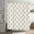 thumbnail image 1 of Checkered Shower Curtain, Beige Shower Curtains for Bathroom, Cute Retro Neutral Checkerboard Shower Curtain Vintage Aesthetic, Machine Washable Fabric Shower Curtain, 72''''x72'''', 1 of 6