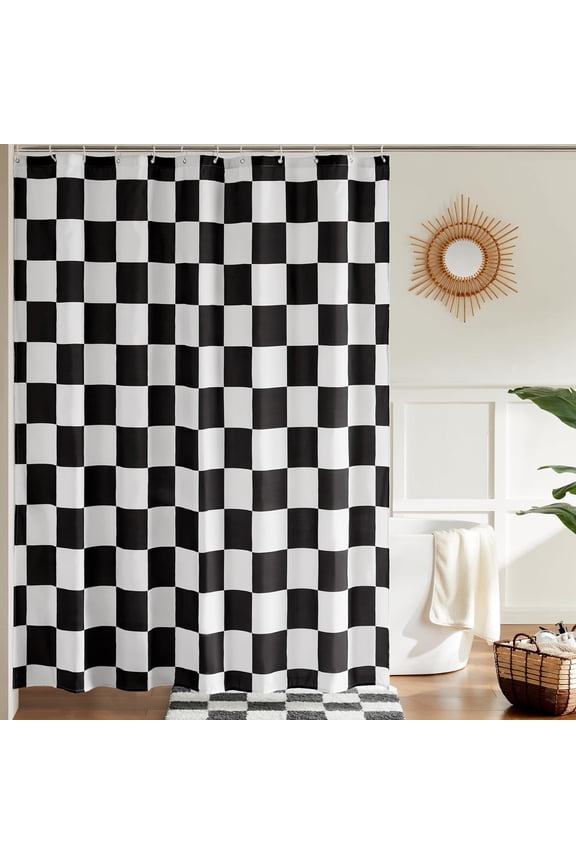 Checkered Shower Curtain, Black and White Shower Curtains for Bathroom, Cute Retro Checkerboard Shower Curtain Vintage Aesthetic, Machine Washable Fabric Bath Curtain, 60x72in