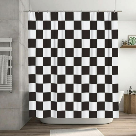 Checkered Shower Curtain, Black and White Shower Curtains for Bathroom, Cute Retro Checkerboard Shower Curtain Vintage Aesthetic, Machine Washable Fabric Shower Curtain, 72''''x72''''