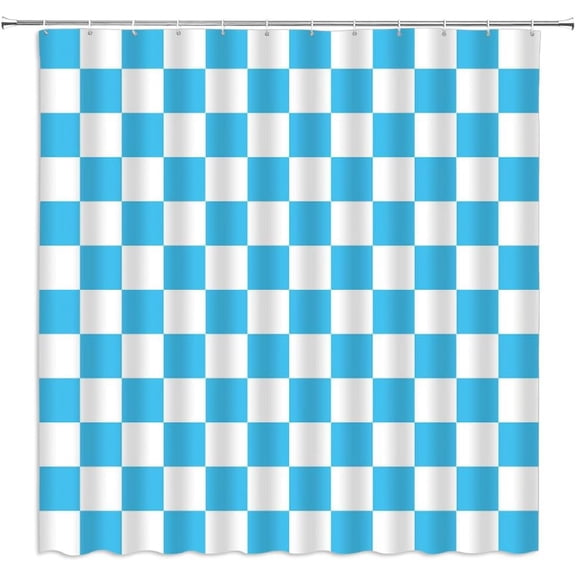 Checkered Shower Curtain Blue White Geometric Plaid Cute Retro Checkerboard Vintage Square Aesthetic Bathroom Decor Fabric Curtains with Hook 36Wx72H Inches