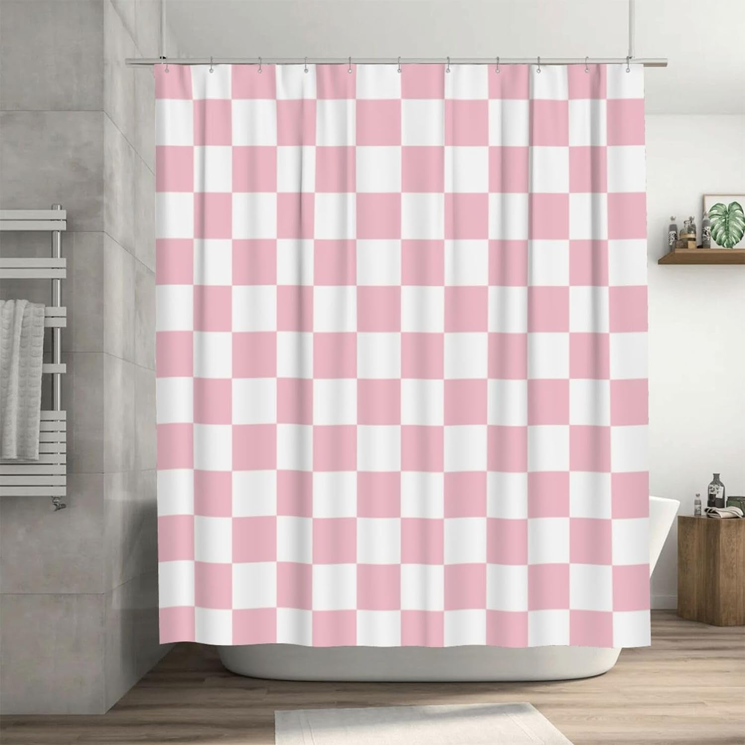 Checkered Shower Curtain Pink Shower Curtains for Bathroom Cute Retro Checkerboard Shower Curtain Vintage Aesthetic Machine Washable Fabric Shower Curtain 72 x72 Walmart