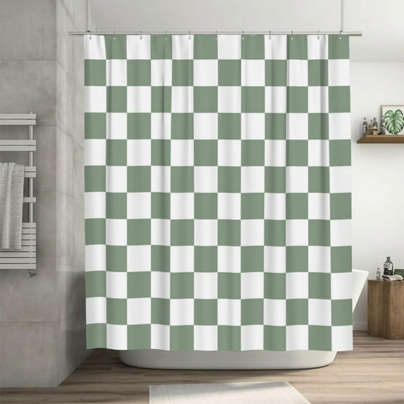 Checkered Shower Curtain, Sage Green Shower Curtains for Bathroom, Cute Retro Checkerboard Shower Curtain Vintage Aesthetic, Machine Washable Fabric Shower Curtain, 72''''x72''''
