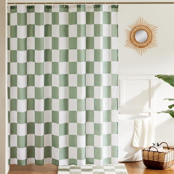 Checkered Shower Curtain, Sage Green Shower Curtains for Bathroom, Retro Checkerboard Shower Curtain, 72''x72''