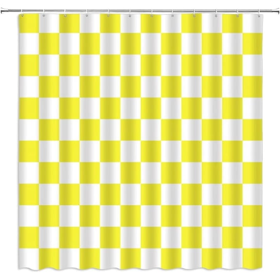Checkered Shower Curtain Yellow White Geometric Plaid Cute Retro Checkerboard Vintage Square Aesthetic Bathroom Decor Fabric Curtains with Hook 36Wx72H Inches