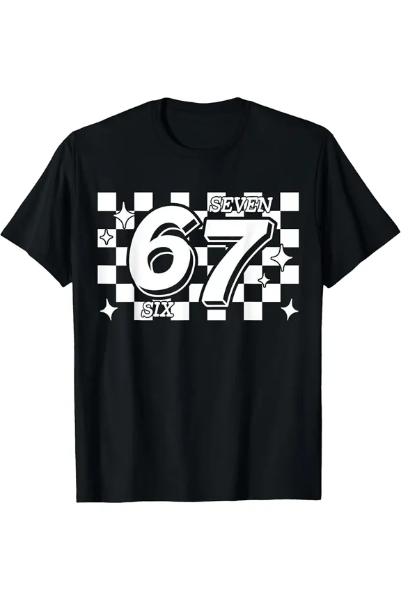 Checkered Six Seven 6 7 Meme Gen Alpha Slang T-Shirt