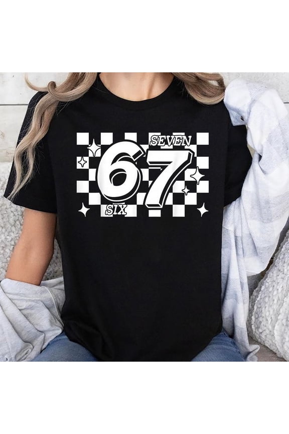 Checkered Six Seven 6 7 Meme Gen Alpha Slang Unisex T-Shirt, Sizes S-5XL, Gategoo