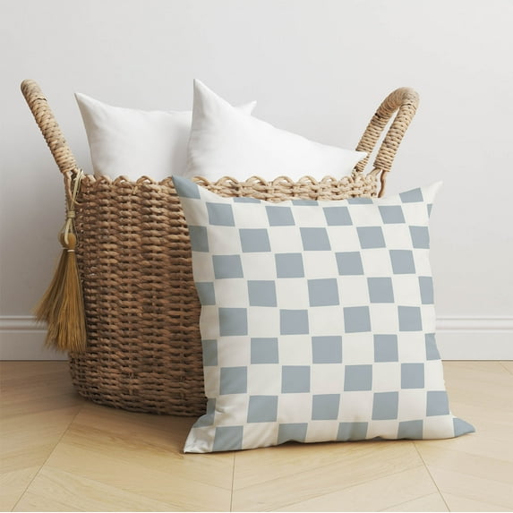 Checkered Slate Blue Throw Pillow