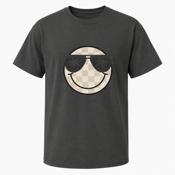Checkered Smiley Face Oversized Tee, Retro Smile Beach T-Shirt, Unisex Cotton Comfort Fit Shirt