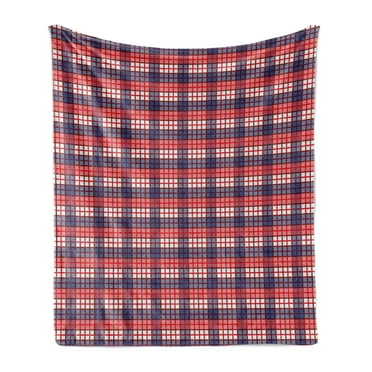 Checkered Soft Flannel Fleece Blanket, Classic Tartan Plaid Pattern Colorful Squares Shape Repetition Illustration, Cozy Plush for Indoor and Outdoor Use, 50" x 60", Coral Ceil Blue, by Ambesonne