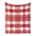 thumbnail image 1 of Checkered Soft Flannel Fleece Blanket, Cutlery Silhouettes on Squares Dining Picnic Tile Spoons Forks Dinner, Cozy Plush for Indoor and Outdoor Use, 50" x 60", Coral Dark Coral White, by Ambesonne, 1 of 5