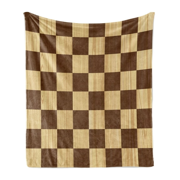Checkered Soft Flannel Fleece Blanket, Empty Checkerboard Wooden Seem Mosaic Texture Image Chess Game Hobby Theme, Cozy Plush for Indoor and Outdoor Use, 50" x 60", Brown Pale Brown, by Ambesonne