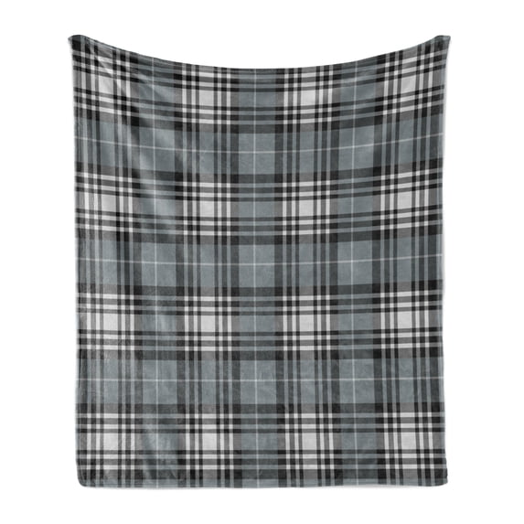 Checkered Soft Flannel Fleece Blanket, Old Fashioned Plaid Tartan in Dark Colors Classic English Tile Symmetrical, Cozy Plush for Indoor and Outdoor Use, 60" x 80", Grey Black White, by Ambesonne