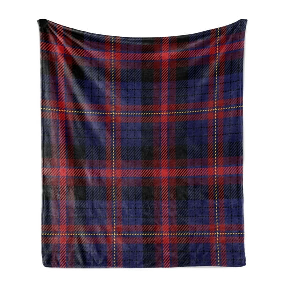 Checkered Soft Flannel Fleece Blanket, Vibrant Colored Old Fashion Pattern Folkloric British Culture Inspired, Cozy Plush for Indoor and Outdoor Use, 50" x 70", Royal Blue Red Black, by Ambesonne