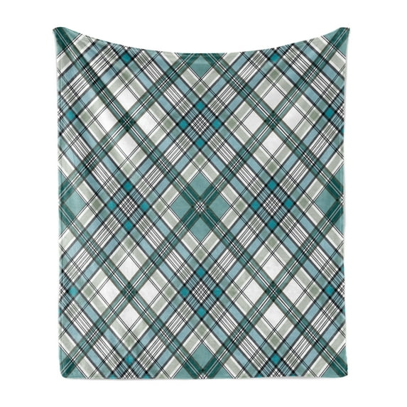 Checkered Soft Flannel Fleece Blanket, Vintage Fashion English Country Style with Modern Look in Soft Colors, Cozy Plush for Indoor and Outdoor Use, 50" x 60", Aqua Pale Grey White, by Ambesonne