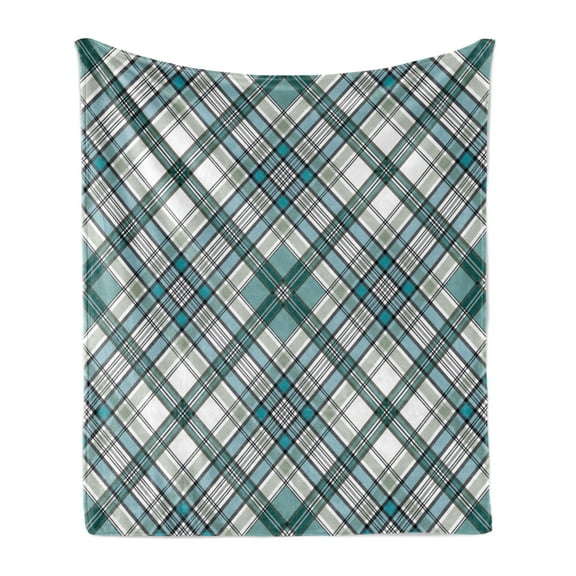 Checkered Soft Flannel Fleece Blanket, Vintage Fashion English Country Style with Modern Look in Soft Colors, Cozy Plush for Indoor and Outdoor Use, 60" x 80", Aqua Pale Grey White, by Ambesonne