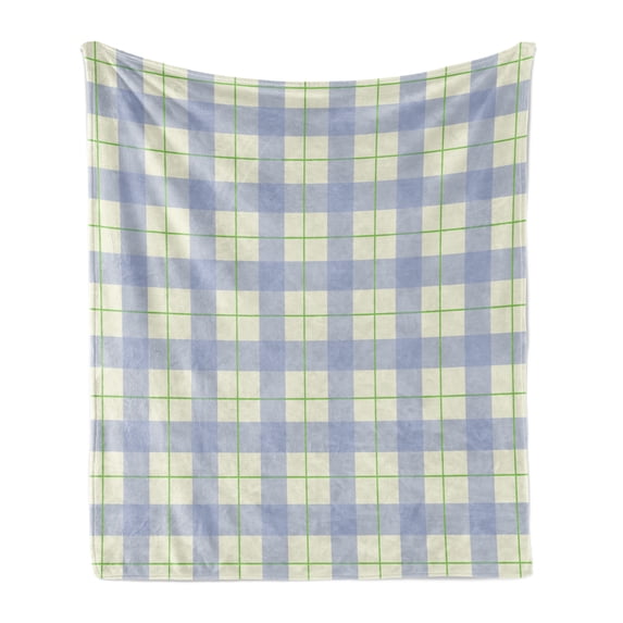 Checkered Soft Flannel Fleece Throw Blanket, Celtic Style Classic Design Scottish Thin Lines Traditional Tile, Cozy Plush for Indoor and Outdoor Use, 70" x 90", Lime Green Baby Blue, by Ambesonne