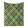 thumbnail image 1 of Checkered Soft Flannel Fleece Throw Blanket, Classical Celtic Pattern Symmetrical Stripes and Squares Print, Cozy Plush for Indoor and Outdoor Use, 60" x 80", Pale Yellow Fern Green, by Ambesonne, 1 of 5