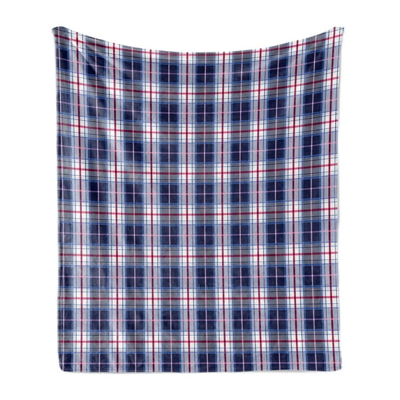 Checkered Soft Flannel Fleece Throw Blanket, Classical Vintage Design with Vibrant Colors Scottish Tartan Tile, Cozy Plush for Indoor and Outdoor Use, 70" x 90", Maroon Royal Blue White, by Ambesonne