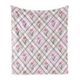 thumbnail image 1 of Checkered Soft Flannel Fleece Throw Blanket, Diagonal Striped Design Delicate Gentle Flower Feminine, Cozy Plush for Indoor and Outdoor Use, 60" x 80", Mauve Pink Forest Green, by Ambesonne, 1 of 6