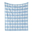 thumbnail image 1 of Checkered Soft Flannel Fleece Throw Blanket, Gingham Motif with Little Hearts Pastel Blue Baby Shower Kids Theme, Cozy Plush for Indoor and Outdoor Use, 50" x 70", Pale Blue White, by Ambesonne, 1 of 5
