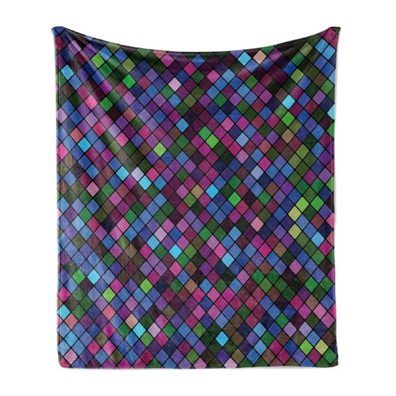 Checkered Soft Flannel Fleece Throw Blanket, Little Squares with Vibrant Colors in Diagonal Order Mosaic of Pixel Pattern, Cozy Plush for Indoor and Outdoor Use, 70" x 90", Multicolor, by Ambesonne