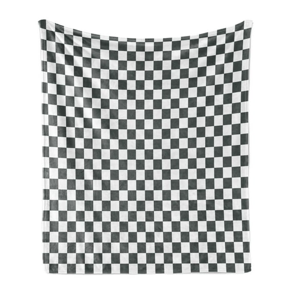 Checkered Soft Flannel Fleece Throw Blanket, Monochrome Composition Classical Chessboard Inspired Abstract Tile Print, Cozy Plush for Indoor and Outdoor Use, 50" x 60", Grey White, by Ambesonne