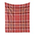 thumbnail image 1 of Checkered Soft Flannel Fleece Throw Blanket, Red Pink Orange Geometric Pattern White Lines Cells Graphic, Cozy Plush for Indoor and Outdoor Use, 50" x 70", Dark Coral Orange White, by Ambesonne, 1 of 6
