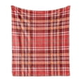 thumbnail image 1 of Checkered Soft Flannel Fleece Throw Blanket, Red Pink Orange Geometric Pattern White Lines Cells Graphic, Cozy Plush for Indoor and Outdoor Use, 60" x 80", Dark Coral Orange White, by Ambesonne, 1 of 6