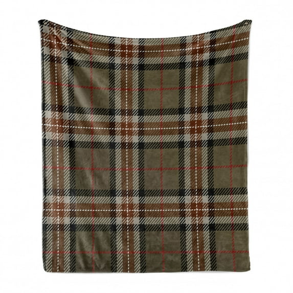 Checkered Soft Flannel Fleece Throw Blanket, Scottish Tartan Geometrical Pattern Culture Folk Elements, Cozy Plush for Indoor and Outdoor Use, 60" x 80", Charcoal Grey Pale Brown, by Ambesonne