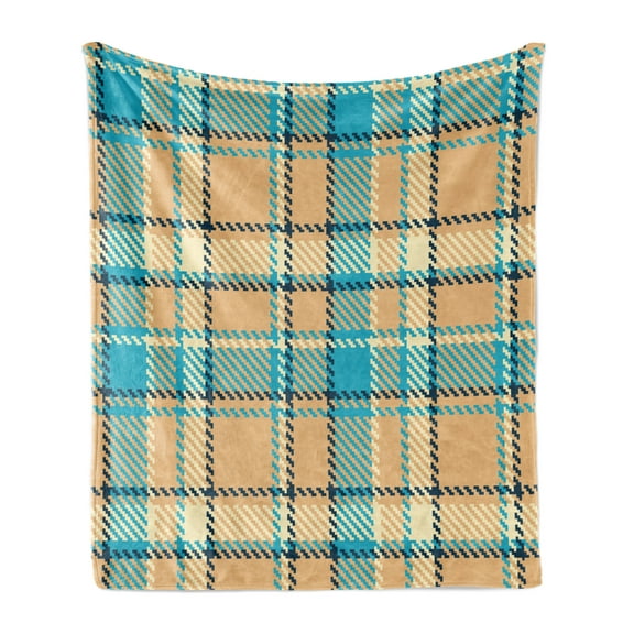 Checkered Soft Flannel Fleece Throw Blanket, Zigzag Patterned Lines Celtic Culture Inspired Fashion, Cozy Plush for Indoor and Outdoor Use, 50" x 70", Cream Pale Blue, by Ambesonne