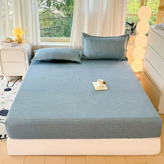 Checkered Solid Color Bed Sheet Set - 150x200cm (59x79 in) - Soft Polyester Fabric | Machine Washable | Skin-Friendly | Black, Blue, Pink, White Options | 1-Piece Set