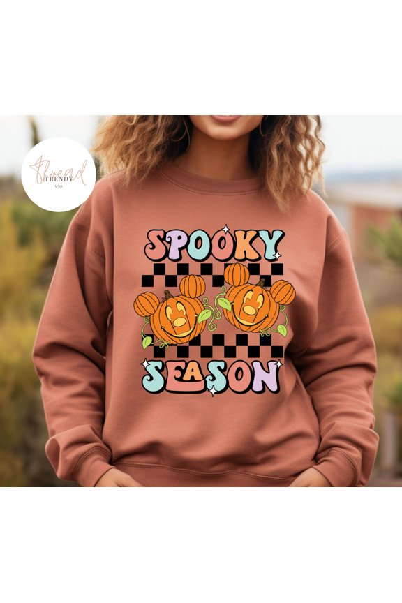 Checkered Spooky Season T-shirt Pumpkin Mickey T-shirt Mickey T-shirt Spooky Halloween T-s