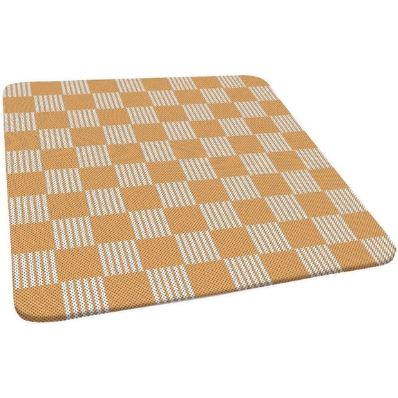 Checkered Square Fitted Polyester Tablecloth, Orange White Lattice Elastic Edge Home Decor Tablecloths, Stain Resistant Washable Table Cover for Family Festival Party Use, Fits 36"x36" Table
