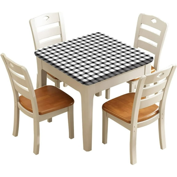 Checkered Square Fitted Polyester Tablecloth, White Black Lattice Elastic Edge Home Decorative Tablecloths, Dust & Wrinkle Proof Fabric Table Clothes For Family Festival Party Use, Fits 36"x36" Table