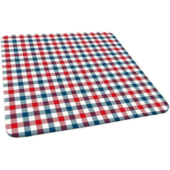 Checkered Square Fitted Polyester Tablecloths, Red Blue Checkered Elastic Edge Home Decor Table Cover, Waterproof Oil & Dust Proof Table Clothes for Garden Patio Picnic Use, Fits 34"x34" Table
