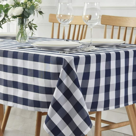 Checkered Square Tablecloth Stain Resistant Waterproof and Wrinkle Resistant Washable Heavy Weight Soft Table Cloth Gingham for Dining Room and Outdoor Use, 52 x 52 Inch Navy and White