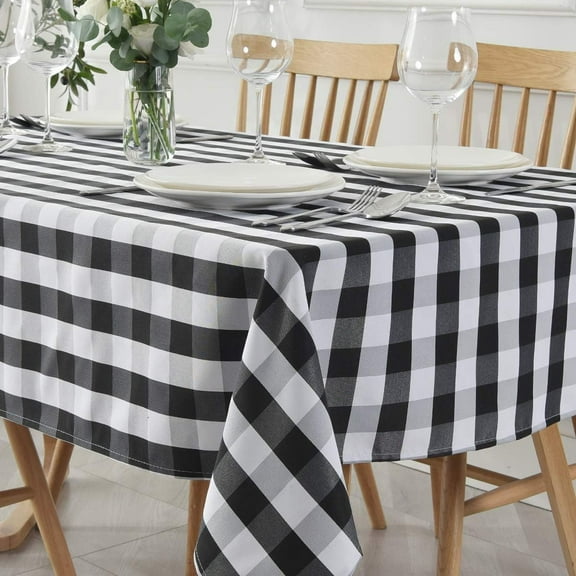 Checkered Square Tablecloth Stain Resistant Waterproof and Wrinkle Resistant Washable Heavy Weight Soft Table Cloth Gingham for Dining Room and Outdoor Use, 52 x 52 Inch Black and White