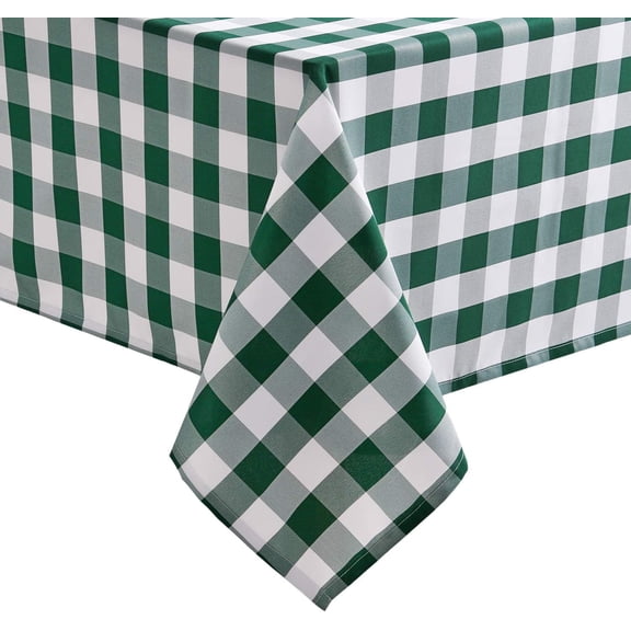 Checkered Square Tablecloth - Stain Resistant, Waterproof and Wrinkle Resistant Washable Table Cloth for Dining Room and Outdoor Use, 60 x 60 Inch, Forest Green and White Gingham Pattern