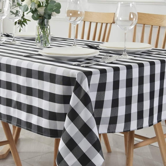 Checkered Square Tablecloth Waterproof Spillproof Wrinkle Resistant Heavy Weight Soft Gingham Table Cloth for Picnic Dinner and Party Washable Polyester Fabric, 60 x 60 Inch Black and White