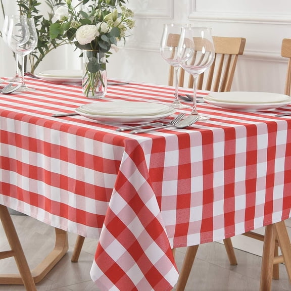 Checkered Square Tablecloth Waterproof Spillproof Wrinkle Resistant Heavy Weight Soft Gingham Table Cloth for Picnic Dinner and Party Washable Polyester Fabric, 60 x 60 Inch Red and White