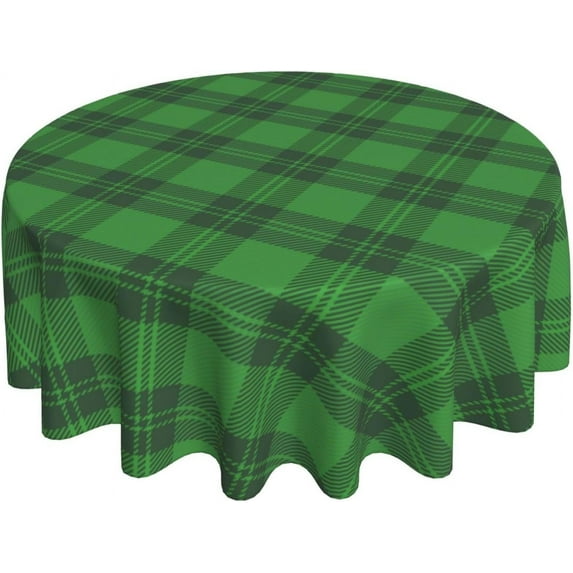 Checkered St.Patrick''s Day Tablecloth Round 60 Inch,Green Plaid Table Cloth,Stain Resistance Polyester Spring Table Covers for Kitchen Dining,Small Tablecloth for Parties Picnic