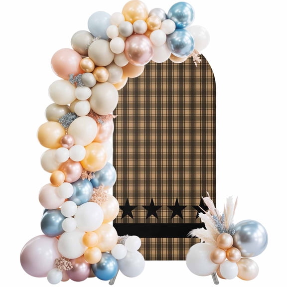 Checkered Stars Arch Backdrop Cover 4 FT Retro Brown Black Plaid Art Stretchy Elastic Arch Stand Covers Spandex Arched Background Birthday Wedding Party Decoration (No Stand)